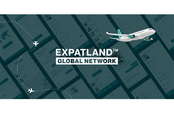 Plane flying over Expatland logo